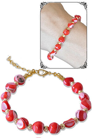 Sertifikalı Kırmızı Sedef Taşı Bileklik - Ayarlamalı