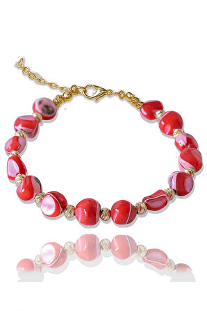 Sertifikalı Kırmızı Sedef Taşı Bileklik - Ayarlamalı