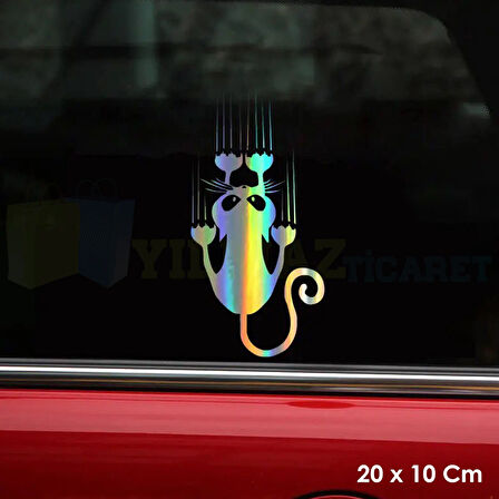Tırmalayan Kedi Hologram Oto Sticker 20 x 10 cm