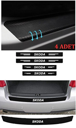 Skoda Kodiaq İçin Uyumlu Aksesuar Oto Bağaj Ve Kapı Eşiği Sticker Set Karbon