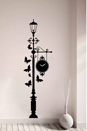 Park Lambası Kelebekler Ve Duvar Saati Duvar Dekor Sticker 35 x 120 cm