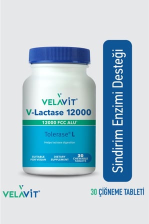 V-Lactase 12000 - Laktoz Sindirim Desteği - 30 Çiğnenebilir Tablet