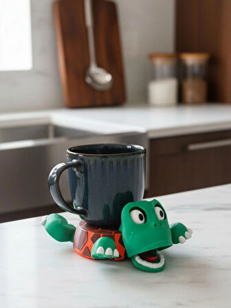 Fanatik Kaplumbağa Bardak Altlığı – Hareketli ve Eğlenceli Kupa Altlığı (Kahverengi - Turuncu Çizgili)