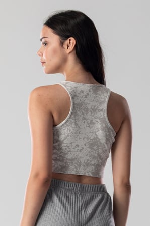 Halter Yaka Atlet Crop Slogan Baskılı Pamuklu Fitilli Örme Kaşkorse Likralı Top