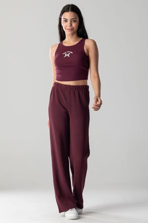 Halter Yaka Atlet Crop Slogan Baskılı Pamuklu Fitilli Örme Kaşkorse Likralı Top