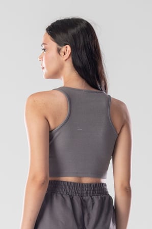 Halter Yaka Atlet Crop Slogan Baskılı Pamuklu Fitilli Örme Kaşkorse Likralı Top