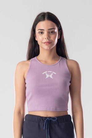 Halter Yaka Atlet Crop Slogan Baskılı Pamuklu Fitilli Örme Kaşkorse Likralı Top