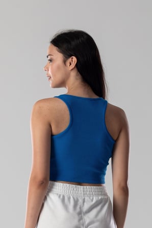 Halter Yaka Atlet Crop Slogan Baskılı Pamuklu Fitilli Örme Kaşkorse Likralı Top