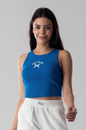 Halter Yaka Atlet Crop Slogan Baskılı Pamuklu Fitilli Örme Kaşkorse Likralı Top