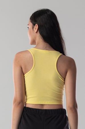 Halter Yaka Atlet Crop Slogan Baskılı Pamuklu Fitilli Örme Kaşkorse Likralı Top