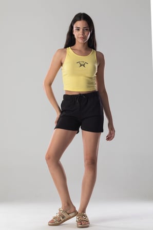 Halter Yaka Atlet Crop Slogan Baskılı Pamuklu Fitilli Örme Kaşkorse Likralı Top