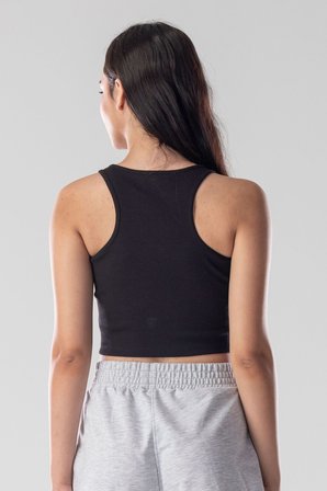 Halter Yaka Atlet Crop Slogan Baskılı Pamuklu Fitilli Örme Kaşkorse Likralı Top