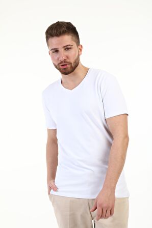 V Yaka kısa Kol Penye t-shirt