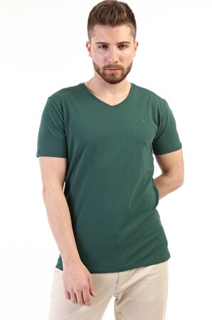 V Yaka kısa Kol Penye T-Shırt