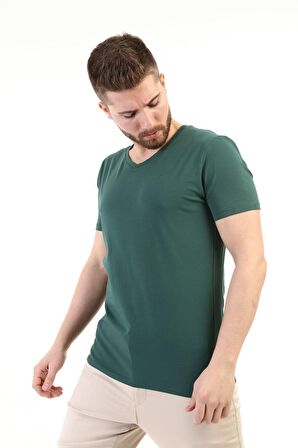 V Yaka kısa Kol Penye T-Shırt