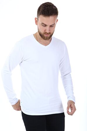 V Yaka Uzun Kol Penye T-Shırt