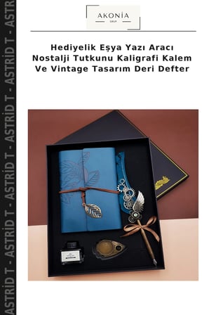 Hediyelik Eşya Yazı Aracı Nostalji Tutkunu Kaligrafi Kalem Ve Vintage Tasarım Deri Defter