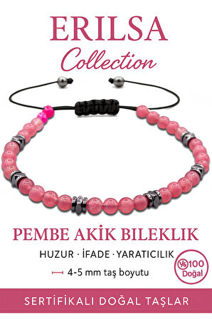Sertifikalı Terahertz - Pembe Akik Taşı Bileklik - İnce Model Sevgi ve Dinginlik Hissi