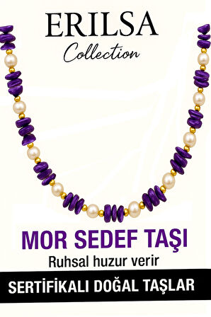 Sertifikalı Kırık Taşlı Model İnci - Mor Sedef Taşı Kolye
