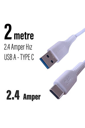 Uzun 2 Metre Type C Şarj Kablosu 200cm USB Type C