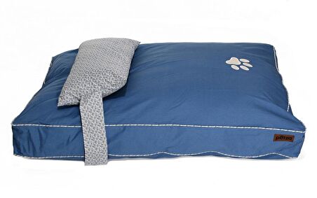 Petza Kail L Üstü Açık - Yastıklı Çift Taraflı - Fermuarlı Gri - Mavi Büyük - Orta Irk Köpek Yatağı