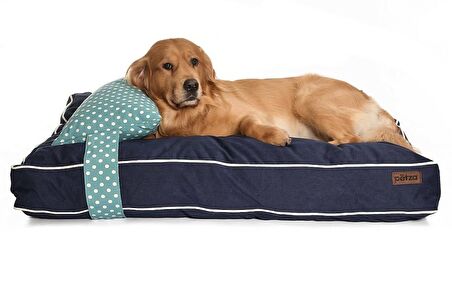 Petza Üstü Açık - Yastıklı Çift Taraflı - Fermuarlı Lacivert - Mint Büyük - Orta Irk Köpek Yatağı