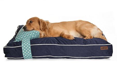 Petza Üstü Açık - Yastıklı Çift Taraflı - Fermuarlı Lacivert - Mint Büyük - Orta Irk Köpek Yatağı
