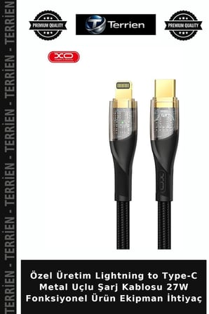 Özel Üretim Lightning to Type-C Metal Uçlu Şarj Kablosu 27W Fonksiyonel Ürün Ekipman İhtiyaç