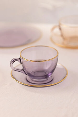 Mor 2'li Çay Fincanı Seti, 240 cc, şık ve zarif tasarım.