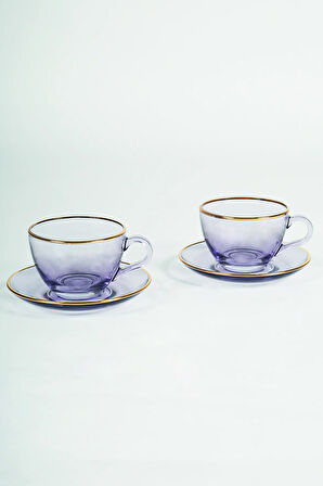 Mor 2'li Çay Fincanı Seti, 240 cc, şık ve zarif tasarım.