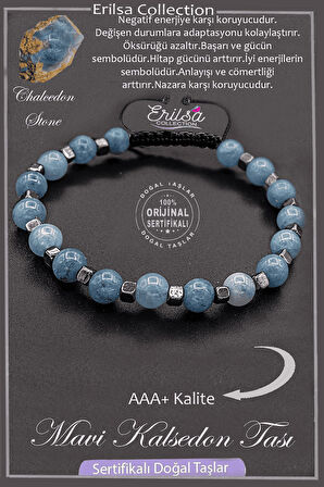 Sertifikalı AAA+ Kalite Gerçek Terahertz - Mavi Kalsedon Taşı Bileklik