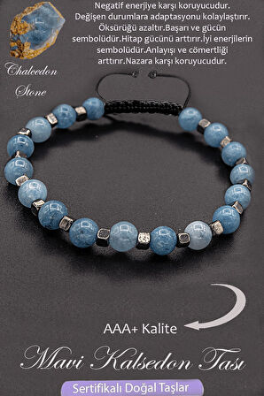 Sertifikalı AAA+ Kalite Gerçek Terahertz - Mavi Kalsedon Taşı Bileklik