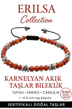 Sertifikalı Terahertz – Karnelyan Akik Taşı Bileklik (İnce Model) – Tutku, Enerji ve Yaşam Gücü Taşı
