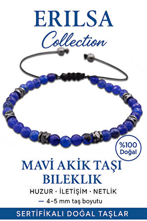 Sertifikalı Fasetli Terahertz - Gece Mavisi Akik Taşı Bileklik - İnce Model Derin Sükûnet ve Koruma