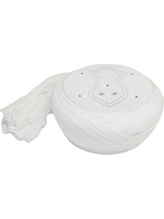 Namaz Sarığı - Beyaz Kumaş - Beyaz Takke - Çapraz Sarım - Nâli Şerif - 7 metre (Züabeli)