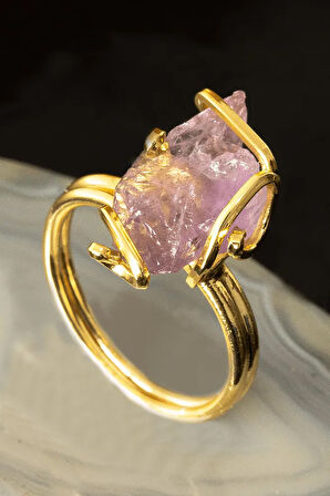 Sertifikalı Rokoko Model Ham Ametist Taşı Yüzük - Ayarlamalı