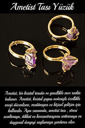 Sertifikalı Rokoko Model Ham Ametist Taşı Yüzük - Ayarlamalı