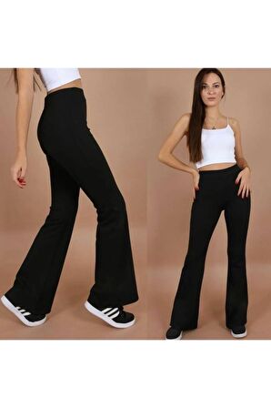 Kadın Siyah Fitilli Ispanyol Paça Toparlayıcı Tayt