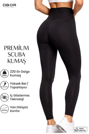 DBOR Kadın Yüksek Bel Toparlayıcı Uzun Tayt Dalgıç Kumaş İç Göstermez Likralı Spor Fitness Pilates Günlük