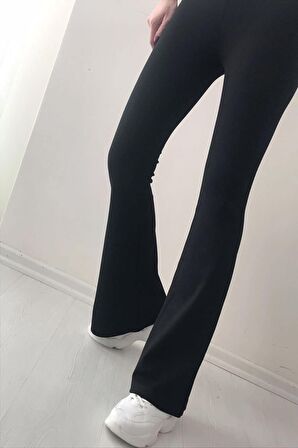 Kadın Siyah Ispanyol Paça Çelik Örme Toparlayıcı Tayt