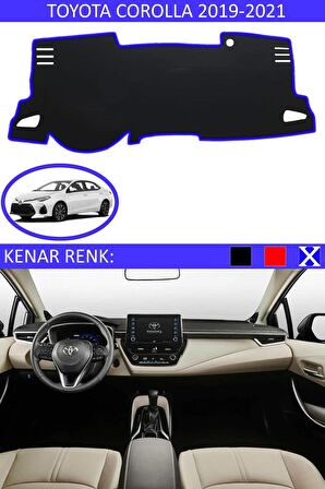 Toyota Coralla 2006-2012 İçin Uygun Torpido Koruma Halısı Siyah Kenar Renk Mavi