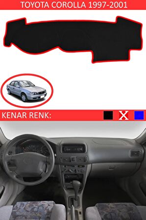Toyota Coralla 2012-2018 İçin Uygun Torpido Koruma Halısı Siyah Kenar Renk Kırmızı