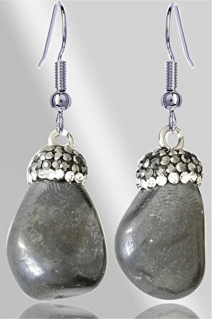 Sertifikalı Zirkon Taşlı Model Hematit Taşı Doğal Taş Küpe