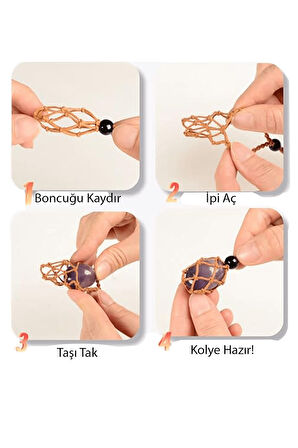 Sertifikalı Şifa Kolye Seti Makrome Örgülü 7 Çakra  Doğal Taş Kolye Ayarlanabilir - Gri