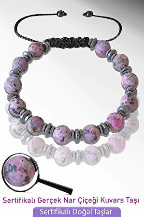 Sertifikalı Ham İşlenmemiş Nar Çiçeği Kuvars Taşı Bileklik - Ayarlamalı