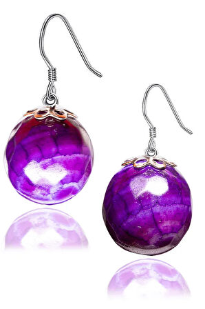 Sertifikalı Mor Akik Taşı Doğal Taş Küpe