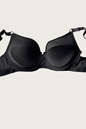 Siyah-kırmızı 2'li Mikro Kumaş Push Up Dolgulu Balenli Günlük Destekli Sütyen