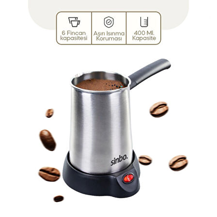 Çelik Elektrikli Cezve Türk Kahve Makinesi - 6fincan=400ml Çift Yönlü Dökme Ağız 360 Derece Dönebilen Taban Scm-2958