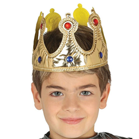 Altın Renk Kumaş Malzemeden İmal Yetişkin Ve Çocuk Kral Tacı 55 Cm