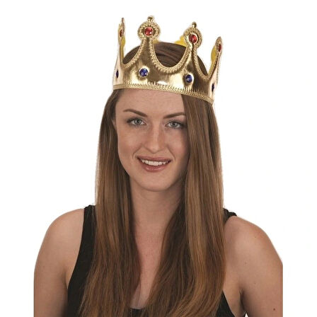 Altın Renk Kumaş Malzemeden İmal Yetişkin Ve Çocuk Kral Tacı 55 Cm